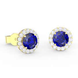 Eternity 1ct Sapphire and Diamond Halo 18ct Yellow Gold Stud Earrings