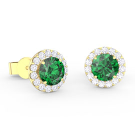 Eternity 1ct Emerald 18ct Yellow Gold Moissanite Halo Stud Earrings