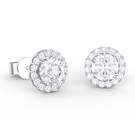 Eternity 1ct White Sapphire Halo Platinum plated Silver Stud Earrings