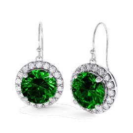 Eternity 1ct Emerald Halo Platinum plated Silver Drop Earrings