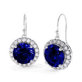 Eternity 1ct Sapphire Halo Platinum plated Silver Drop Earrings