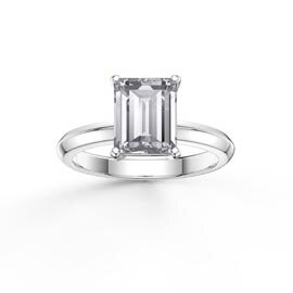 Unity 2ct Moissanite Emerald Cut Solitaire Platinum plated Silver Promise Ring