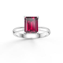Unity 2ct Ruby Emerald Cut Solitaire Platinum plated Silver Promise Ring