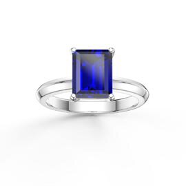 Unity 2ct Blue Sapphire Emerald Cut Solitaire 9ct White Gold Promise Ring