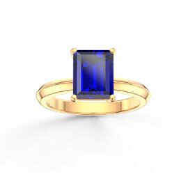 Unity 2ct Blue Sapphire Emerald Cut Solitaire 9ct Yellow Gold Promise Ring