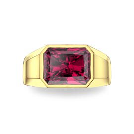 3ct Ruby Emerald cut 9ct Yellow Gold Bezel Signet Ring