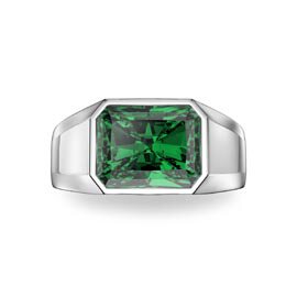 3ct Emerald Emerald cut 9ct White Gold Bezel Signet Ring