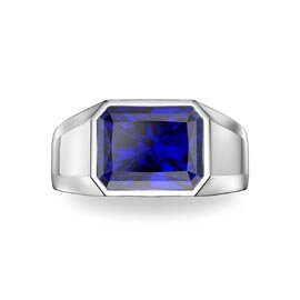 3ct Sapphire Emerald cut 9ct White Gold Bezel Signet Ring