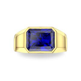 3ct Sapphire Emerald cut 9ct Yellow Gold Bezel Signet Ring