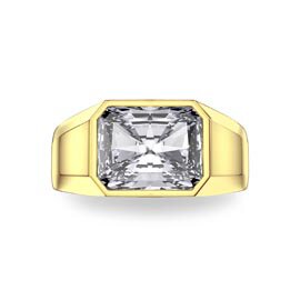 3ct Moissanite Emerald cut 18ct Yellow Gold Bezel Signet Ring