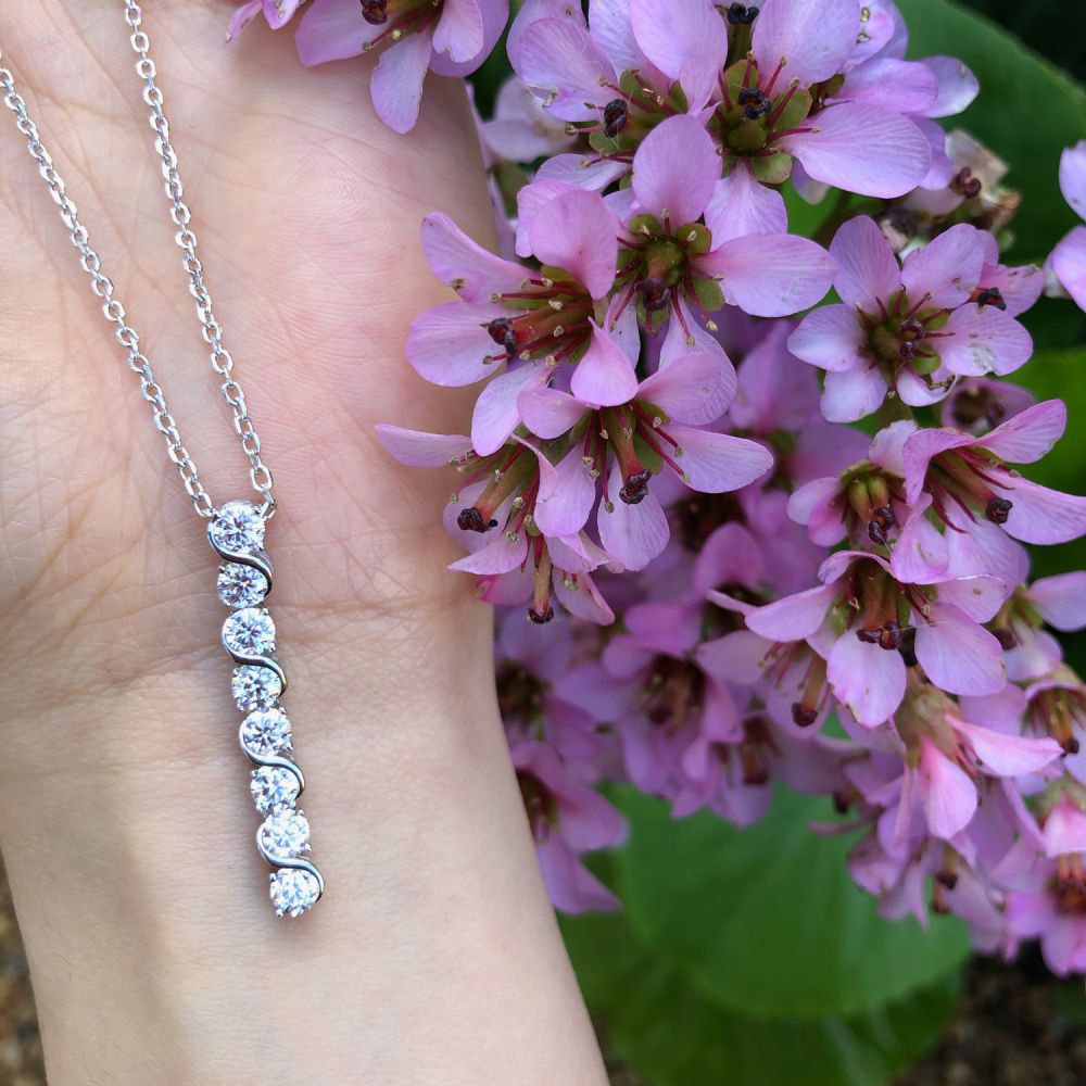 Infinity White Sapphire Platinum Plated Silver S Bar Pendant Necklace #5