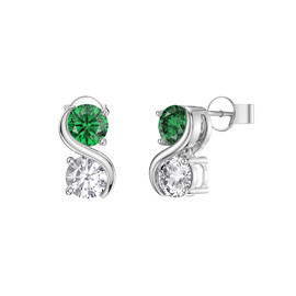 Infinity Emerald CZ and Moissanite Platinum plated Silver S Bar Stud Earrings