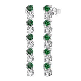 Infinity Emerald CZ and Moissanite Platinum Plated Silver S Bar Earrings