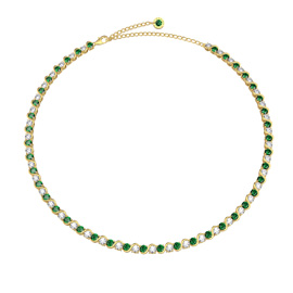 Infinity 20ct Emerald and Diamond CZ 18ct Gold Plated Silver S Bar Tennis Necklace