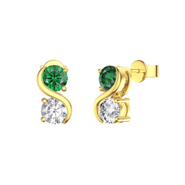 Infinity Emerald CZ and Moissanite 18t Gold Vermeil S Bar Stud Earrings