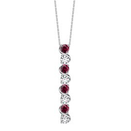 Infinity Ruby and White Sapphire Platinum Plated Silver S Bar Pendant Necklace