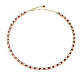 Infinity 20ct Ruby and Diamond CZ 18ct Gold Plated Silver S Bar Tennis Necklace