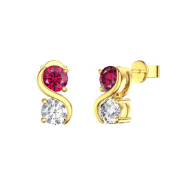 Infinity Ruby and Moissanite 18t Gold Vermeil S Bar Stud Earrings