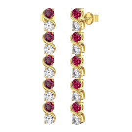 Infinity Ruby and Moissanite 18ct Gold Vermeil S Bar Earrings