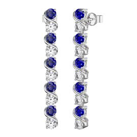 Infinity Blue Sapphire and Moissanite Platinum Plated Silver S Bar Earrings