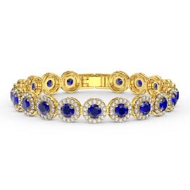 Eternity Blue Sapphire Round Halo 18ct Gold Vermeil Tennis Bracelet