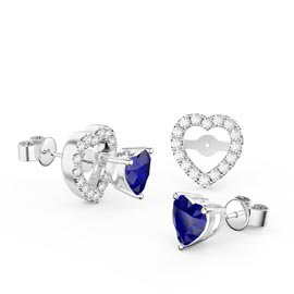 Charmisma Heart Blue Sapphire and Diamond 18ct White Gold Stud Earrings Halo Jacket Set