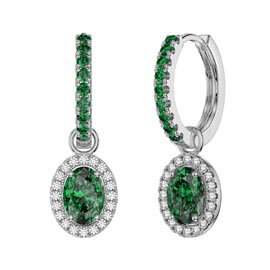 Eternity 1.5ct Emerald Oval Halo Platinum plated Silver Interchangeable Emerald Hoop Dorp Set