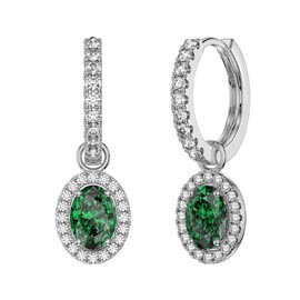 Eternity 1.5ct Emerald Oval Halo Platinum plated Silver Interchangeable Hoop Dorp Set