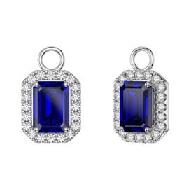 Princess 2ct Sapphire Emerald Cut Halo Platinum plated Silver Interchangeable Earring Drops
