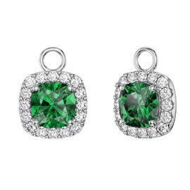 Princess 2ct Emerald Cushion Cut Halo Platinum plated Silver Interchangeable Earring Drops