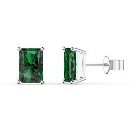Princess 2ct Emerald Cut Emerald Platinum Plated Silver Stud Earrings