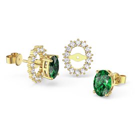 Eternity Oval Emerald 18ct Gold Vermeil Stud Earrings Halo Jacket Set