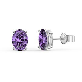 Eternity 1.5ct Oval Amethyst 18ct Platinum plated Silver Stud Earrings