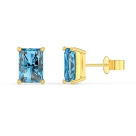 Princess 2ct Emerald Cut Swiss Blue Topaz 18ct Gold Vermeil Stud Earrings