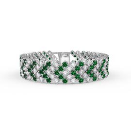 Eternity Five Row Emerald and White Sapphire Platinum plated Silver Tennis Bracelet
