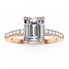Princess 2ct Moissanite Emerald Cut Pave 9ct Rose Gold Proposal ring