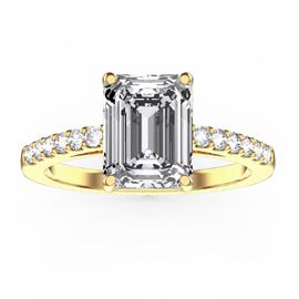Princess 2ct Moissanite Emerald Cut Pave 9ct Yellow Gold Proposal ring