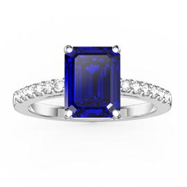Princess 2ct Sapphire Emerald Cut Moissanite Pave 9ct White Gold Proposal ring