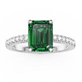 Princess 2ct Emerald Emerald Cut Diamond Pave 18ct White Gold Proposal ring