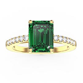 Princess 2ct Emerald Emerald Cut Diamond Pave 18ct Yellow Gold Proposal ring
