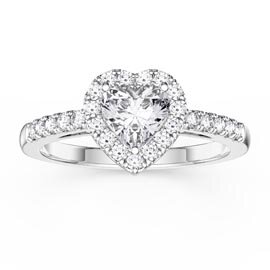 Eternity 1ct Moissanite Heart Halo Platinum plated Silver Promise Ring