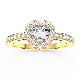Eternity 1ct Lab Diamond Heart Halo 9ct Yellow Gold Proposal Ring