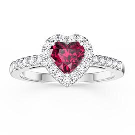 Eternity 1ct Ruby Heart Moissanite Halo 9ct White Gold Proposal Ring