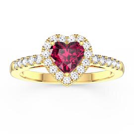 Eternity 1ct Ruby Heart Moissanite Halo 9ct Yellow Gold Proposal Ring