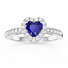Eternity 1ct Sapphire Heart Lab Diamond Halo 18ct White Gold Engagement Ring