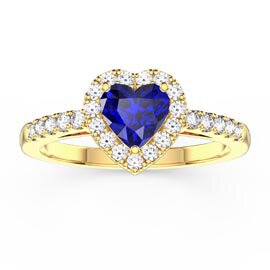 Eternity 1ct Sapphire Heart Lab Diamond Halo 18ct Yellow Gold Engagement Ring