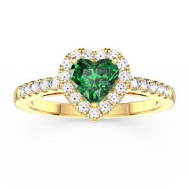 Eternity 1ct Emerald Heart Lab Diamond Halo 18ct Yellow Gold Engagement  Ring
