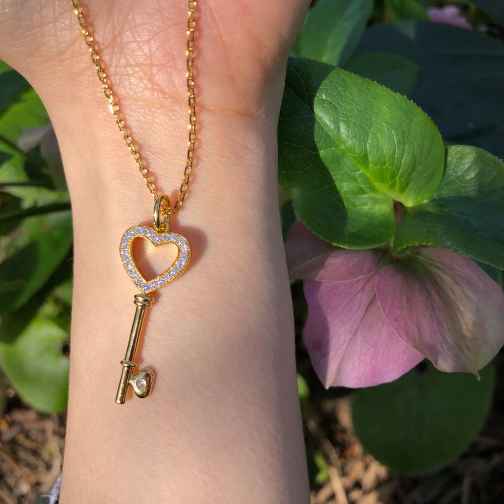 Moissanite Heart 18ct Rose Gold Vermeil Key Pendant #5