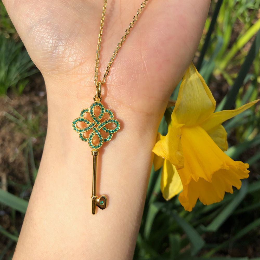 Emerald Infinity 18ct Gold Vermeil Key Pendant #5
