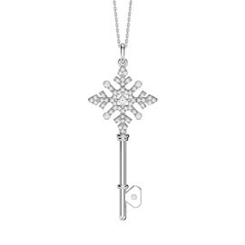 Moissanite Snowflake Platinum plated Silver Key Pendant